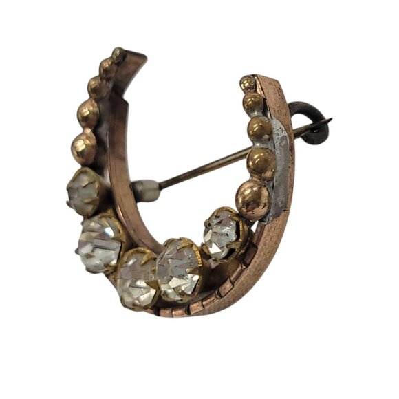 Vintage Crescent Moon Brooch With Rhinestone Accents & Gold-Tone Finish - Picture 5 of 7